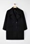Black Double-Breasted Melton Coat with Closure TWOAW26DD00020 - 2