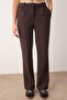 Koyu Kahverengi  Kemer Detaylı Wide Leg/Geniş Paça Dokuma Pantolon TWOAW24PL00341 - 3