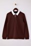 Kahverengi Yeni Oversize/Geniş Kesim Yakası Dokuma Polo Yaka Sweatshirt TMNAW26SW00012 - 5
