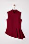 Bordo Asimetrik Godeli Dik Yaka Dokuma Bluz TWOSS26BZ00085 - 9