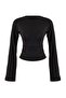 Siyah İspanyol Kol Büzgü Detaylı Regular/Normal Kalıp Örme Bluz TWOAW26BZ00293 - 5