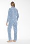 Women's Winter Snow Print Front Button Ribbed Fleece Pajamas Set Blue - 4