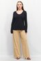 Women Round Neck Long Sleeve Plain Blouse, Black - 4