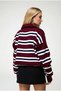 Women's Striped Buttoned Polo Neck Knitwear Sweater Burgundy - 5