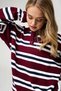 Women's Striped Buttoned Polo Neck Knitwear Sweater Burgundy - 2