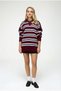 Women's Striped Buttoned Polo Neck Knitwear Sweater Burgundy - 3
