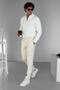 Men's Pleated Fabric Trousers Light Cream - 3
