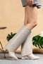 Women's Detachable Leg Warmers Detailed Metal Pointed Toe Beige Leather Boots - 2