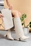 Women's Detachable Leg Warmers Detailed Metal Pointed Toe Beige Leather Boots