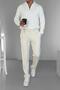 Men's Pleated Fabric Trousers Light Cream - 5