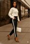 Women's High Waist Elastic Side Striped Detail Leather Trousers - 7