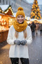 Women's Mustard Knitwear Pompom Beret and Knitted Neck Collar Set - 2