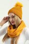 Women's Mustard Knitwear Pompom Beret and Knitted Neck Collar Set - 5