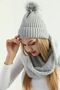 Women's Gray Knitwear Pompom Beret and Knitted Neck Collar Set - 6