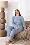 Women's Winter Plus Size Embroidered Patterned Collar Buttoned Long Sleeve Pajama Set