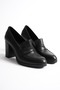Women's Genuine Leather Saddler Classic Heeled Shoes Black - 5