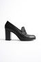 Women's Genuine Leather Saddler Classic Heeled Shoes Black - 6