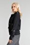 Women's Viscose Polyester Stretch Fabric Fabric Snap Pocket Jacket with Bird Eyes and Zipper Accessories Black - 4