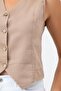 Women's bleach wash lyocell thin denim fabric jean vest beige - 7