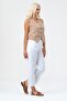 Women's bleach wash lyocell thin denim fabric jean vest beige - 4