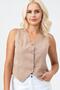 Women's bleach wash lyocell thin denim fabric jean vest beige - 6