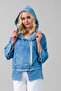 Women's Bleach Wash Pocket Hooded Zipper Thin Lyocell Fabric Denim Jacket Indigo Light Blue - 4