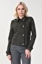 Women's Viscose Polyester Lycra Fabric Sleeve Buckle Band Bird Eye Accessory Snap Fastener Jacket with Pockets - 5
