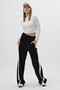 Black Wide Leg Women's Sweatpants with Side Stripes and Elastic Waist 9226m - 6