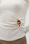 Ecru Waist Buckle Detailed Long Sleeve Blouse 8221A - 4