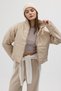 Beige Mock Neck Zippered Short Puffer Women's Coat 8000