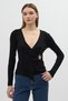 Double-Breasted Collar Long Sleeve Blouse with Black Accessories 8227A