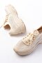 Zri̇n-3002 Premium Beige Lace-Up Mesh Casual Sneaker with Stone Accessories - 6