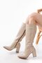 Zri̇n-44222 Premium Pointed Toe Beige Crocodile Heeled Zippered Boots