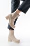 Zri̇n-3056 Premium Beige Elastic Thick Heeled Daily Women's Boots - 3