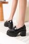Felice Premium Black Patent Leather Silver Buckle Women's Heeled Loafer - 3