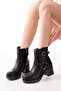 Zri̇n-3042 Premium Black Zippered Thick Heeled Women's Boots - 3