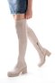 Zri̇n-3010 Premium Beige Stretch Daily Thick Heeled Long Women's Boots - 4