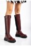 Knee-High Premium Burgundy Women's Boots with Stretch Zipper on the Back - 3