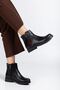 Zri̇n-205 Premium Black Leather Leaf Patterned Zippered Casual Women's Boots