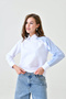 Women's Special Design Collar Cuffed Striped Paneled Modest Blouse Shirt - 2