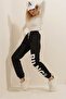 Black Letter Printed Two-Thread Sweatpants with Elastic Waist and Cuffs Alc-X7914 - 6