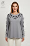 Women's Middle Age and Above Viscose Square Stone Slit Embroidered L Stretch Fabric Mother Combed Cotton Blouse