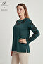 Women's Middle Age and Above Viscose Square Stone Slit Embroidered L Stretch Fabric Mother Combed Cotton Blouse - 2