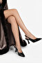 Women's Black Patent Leather Buckle Pointed Heeled Shoes - 5