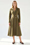 Double-Breasted Woven Midi Blazer Dress with Gold Button Detail