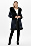 Navy Blue Seline Knitwear Hooded Genuine Leather Fur Coat - 4