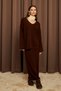 Women's Brown Shepherd Stitch Detailed V-Neck Sweater Skirt Knitwear Set