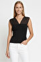 Pleated Tulle Detailed Sleeveless Knit Blouse - 3