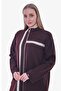 Striped Zippered Knitwear Wool Cardigan Bordo