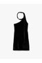 Sleeveless Asymmetrical Neck Halter Velvet Mini Dress - 3